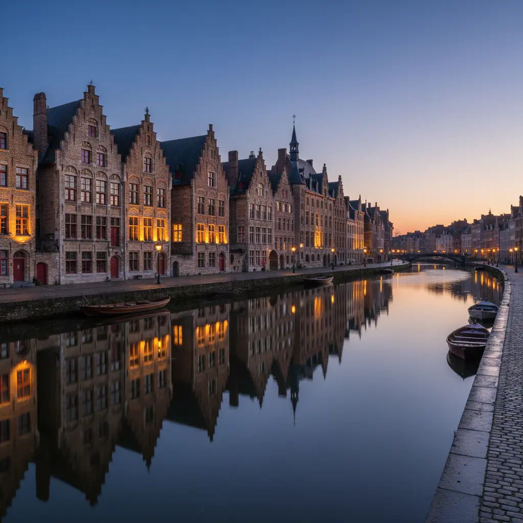 Graslei Gent in de schemering